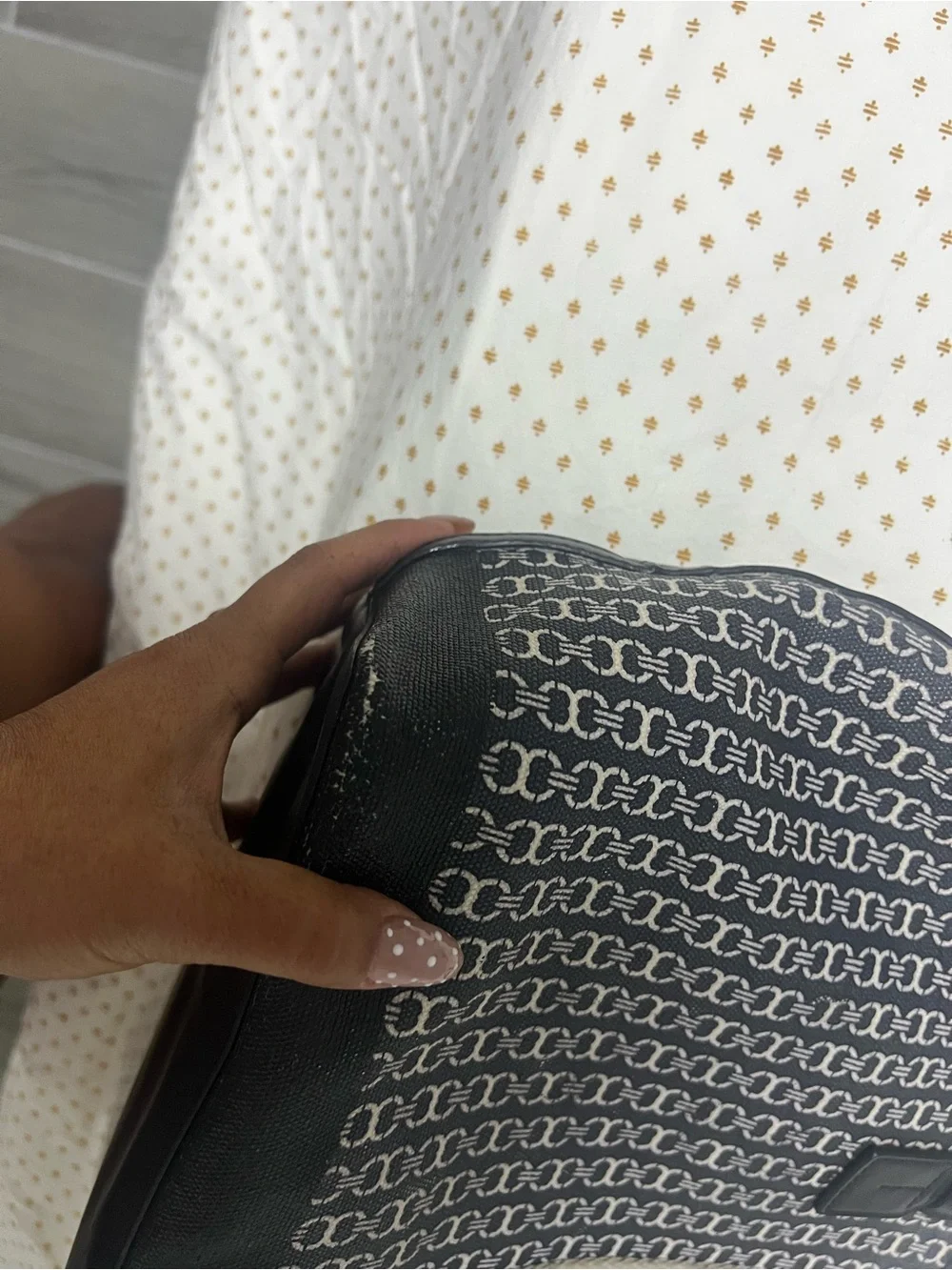 Tory Burch Black and Cream Logo Stripe Tote
